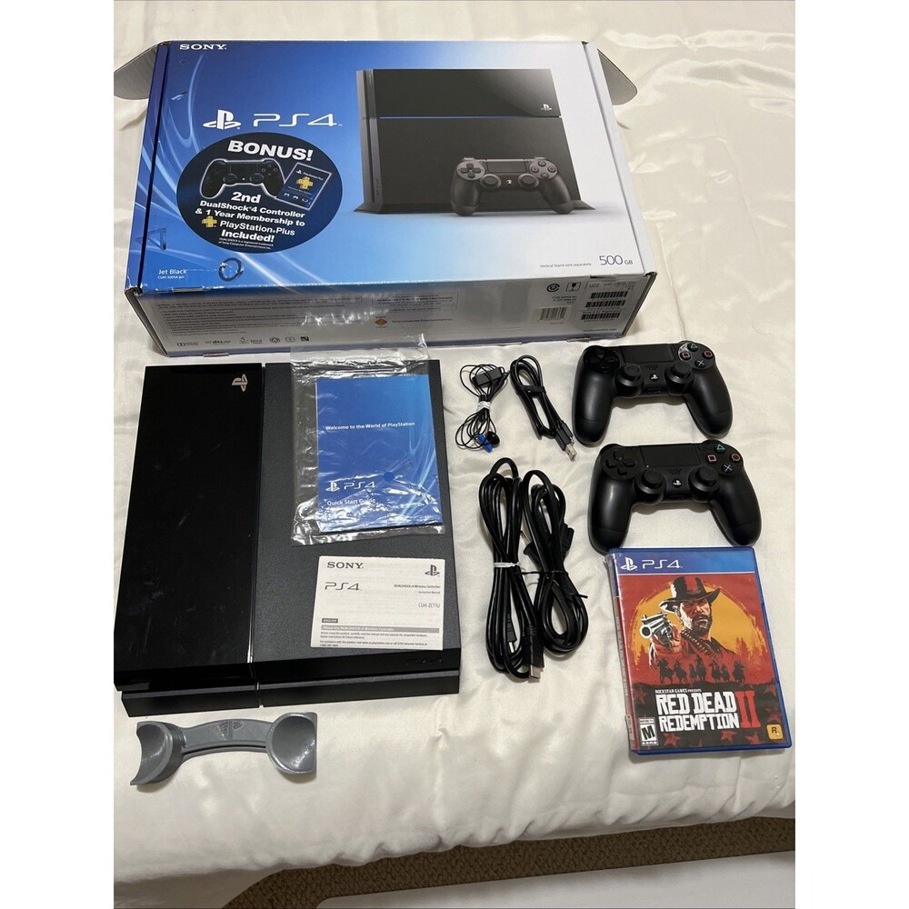 PS4 Console Bundle with 2 Black DualShock 4 Controllers  Box Game TESTED WORKS